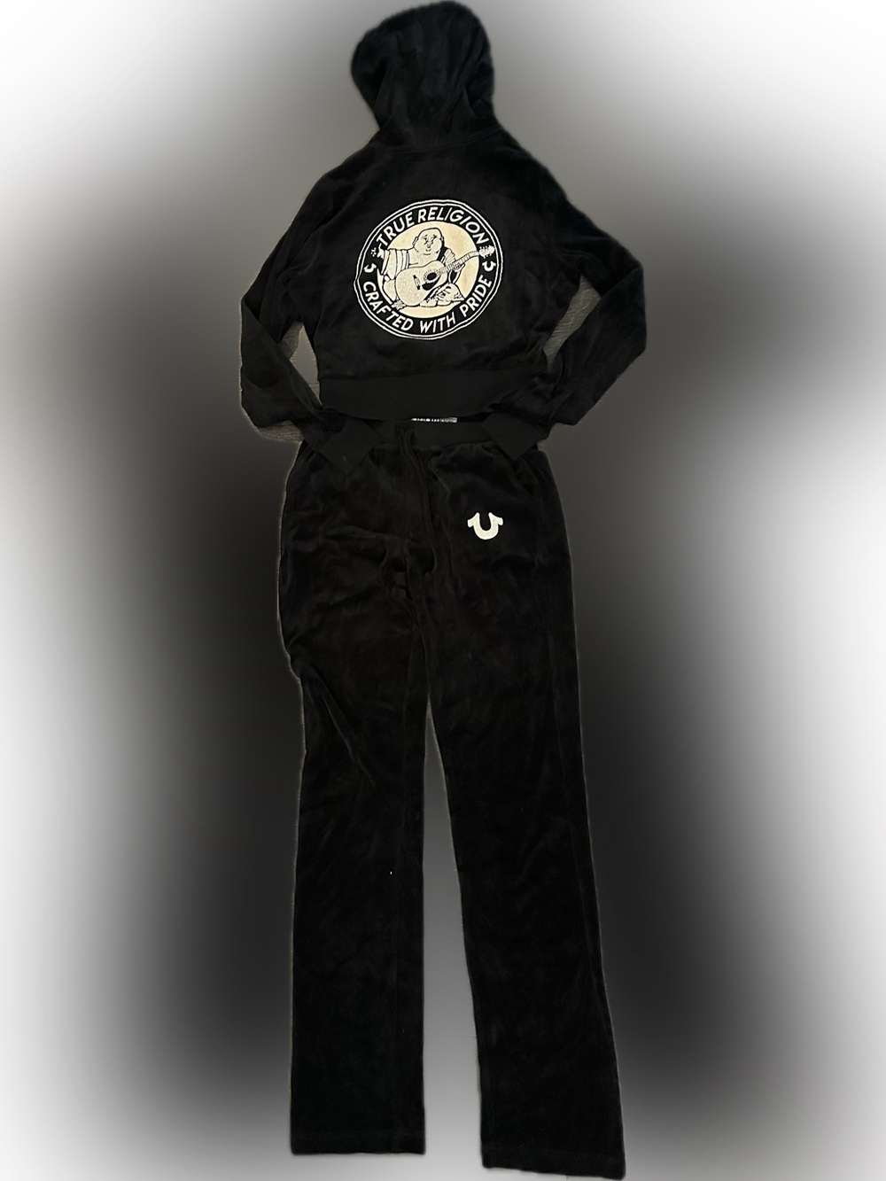 True Religion Black Velour Jacket and Pants with Buddah Logo